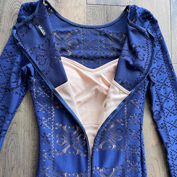 Lulus Cut Above the Rest Blue Lace Maxi Dress Long Sleeve Size S Evening Gown - Picture 4 of 10